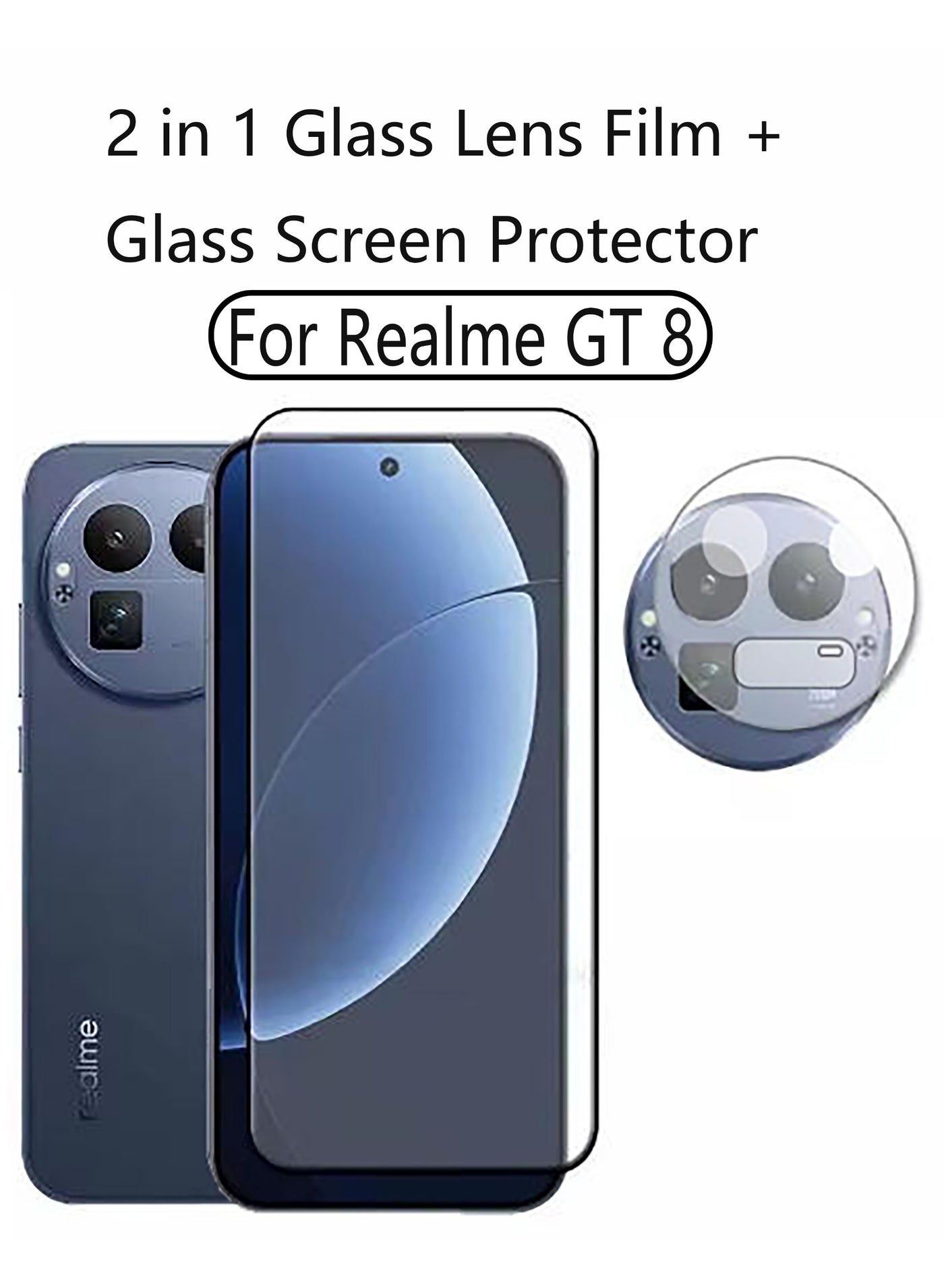 2 in 1 for 1 Pack realme GT 8 Screen Protector with 1 Pack Camera Lens Protector,HD Clear Scratch Resistant, Fingerprint Unlock Support,Case Friendly